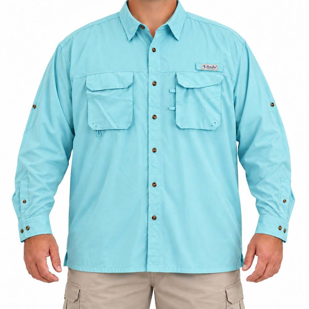 Bimini Bay Shirt Mens 3XL Blue Solid Fishing Long Sleeve Vented Button-Up Casual